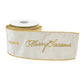 4" White And Gold Embroidered Merry Christmas Wired Ribbon