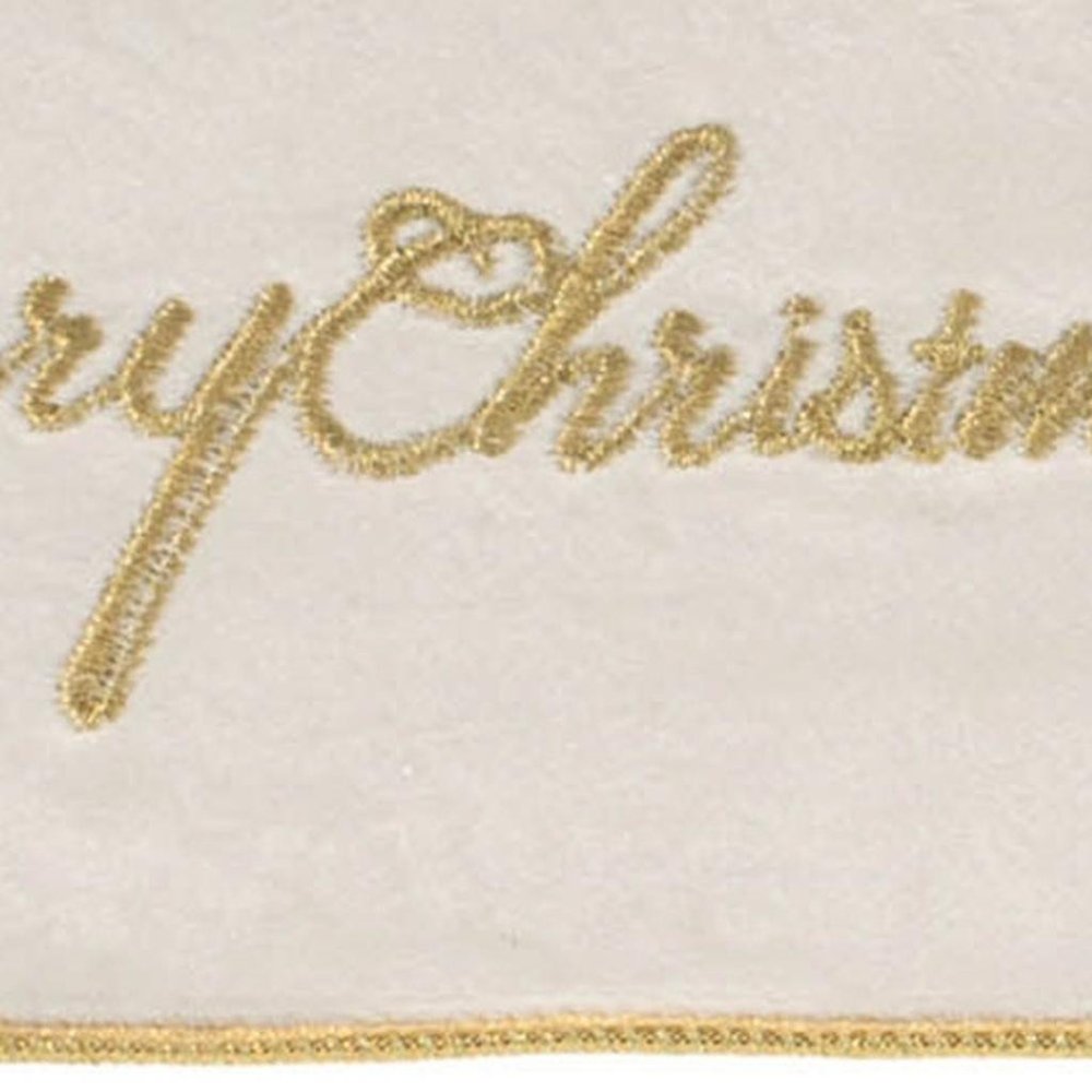 4" White And Gold Embroidered Merry Christmas Wired Ribbon