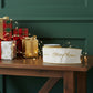 4" White And Gold Embroidered Merry Christmas Wired Ribbon