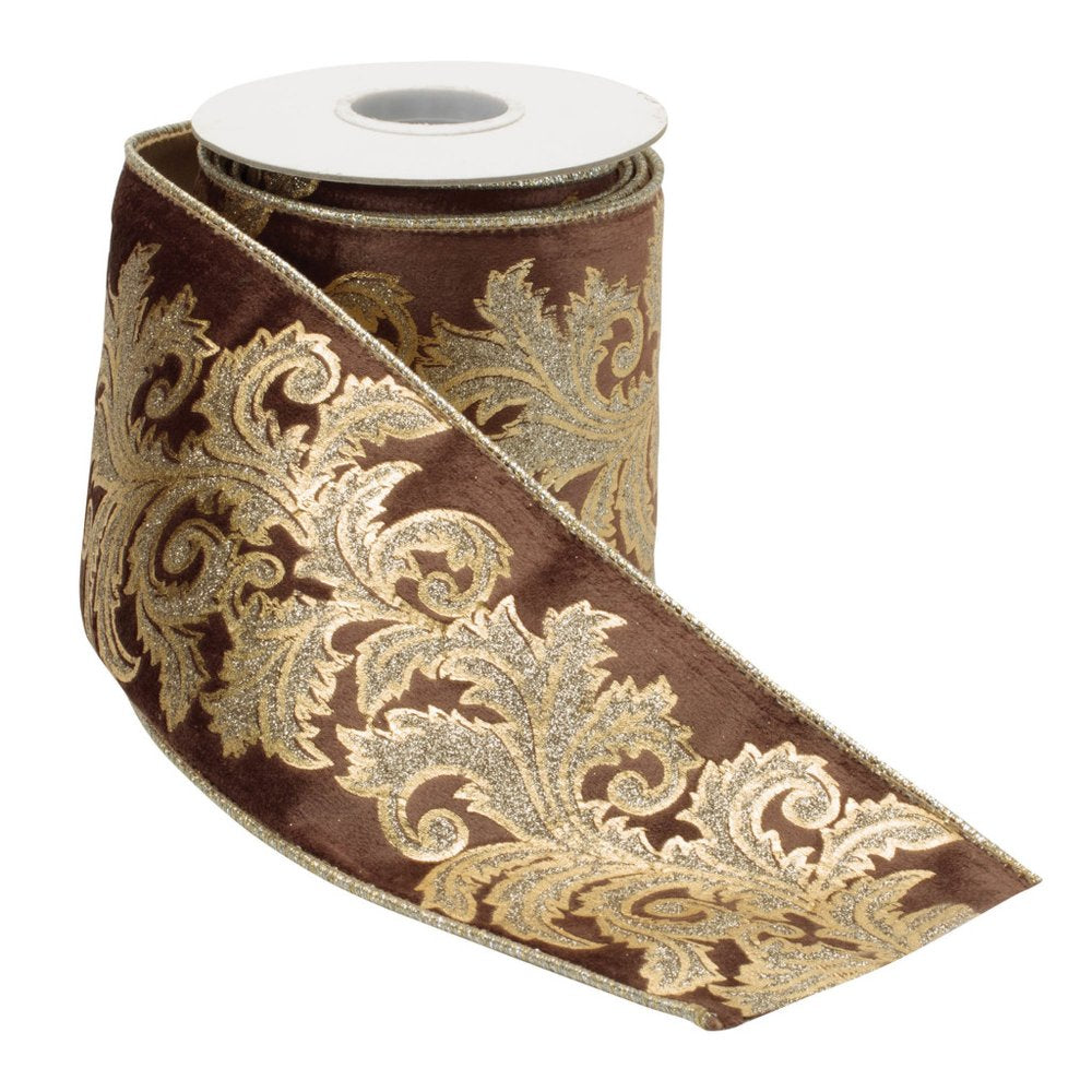 Embroidered Damask Wired Ribbon 4" x 5 Yds. Shatterproof Ribbon