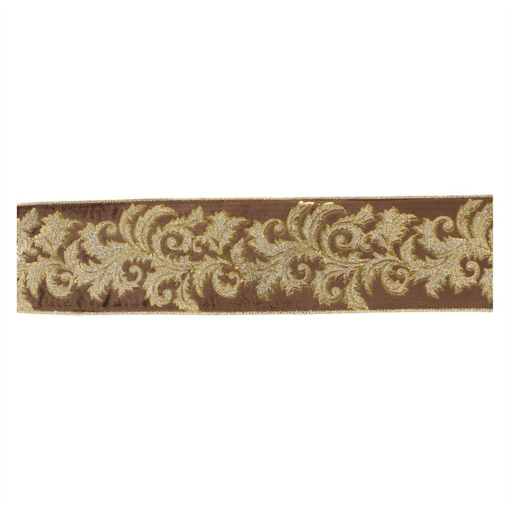 Embroidered Damask Wired Ribbon 4" x 5 Yds. Shatterproof Ribbon
