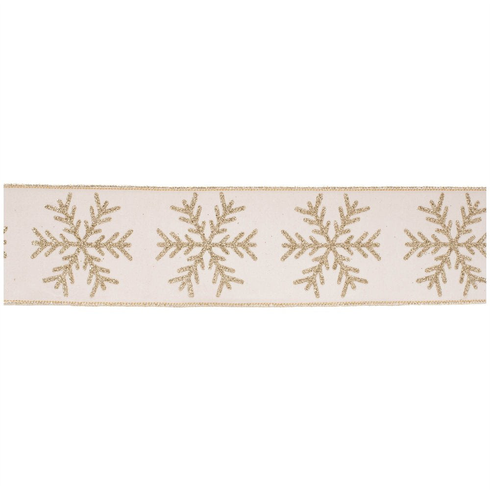 Glittered Snowflake Wired Ribbon 4" x 5 Yds. Shatterproof Ribbon