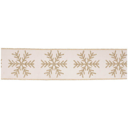 Glittered Snowflake Wired Ribbon 4" x 5 Yds. Shatterproof Ribbon