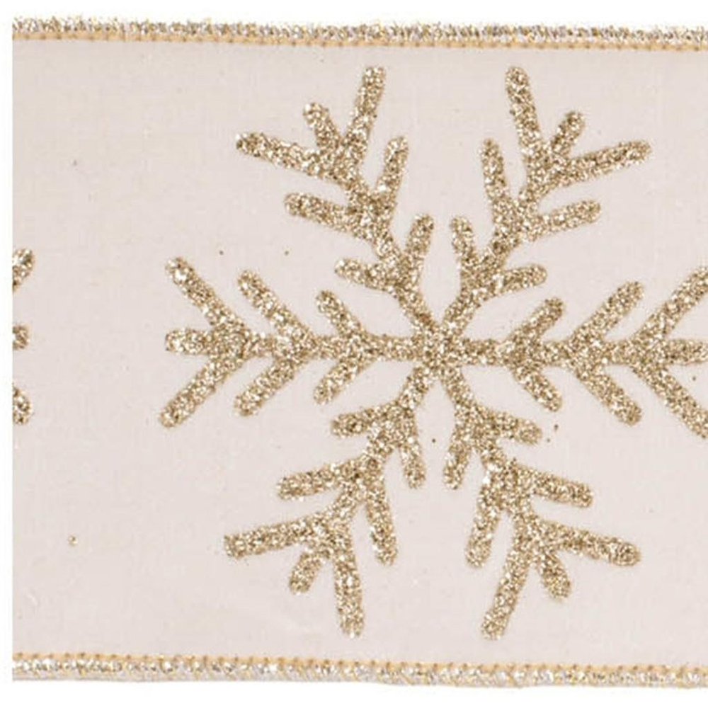 Glittered Snowflake Wired Ribbon 4" x 5 Yds. Shatterproof Ribbon