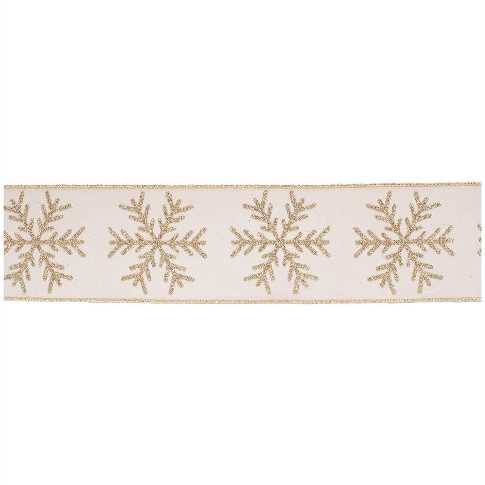 Glittered Snowflake Wired Ribbon 4" x 5 Yds. Shatterproof Ribbon