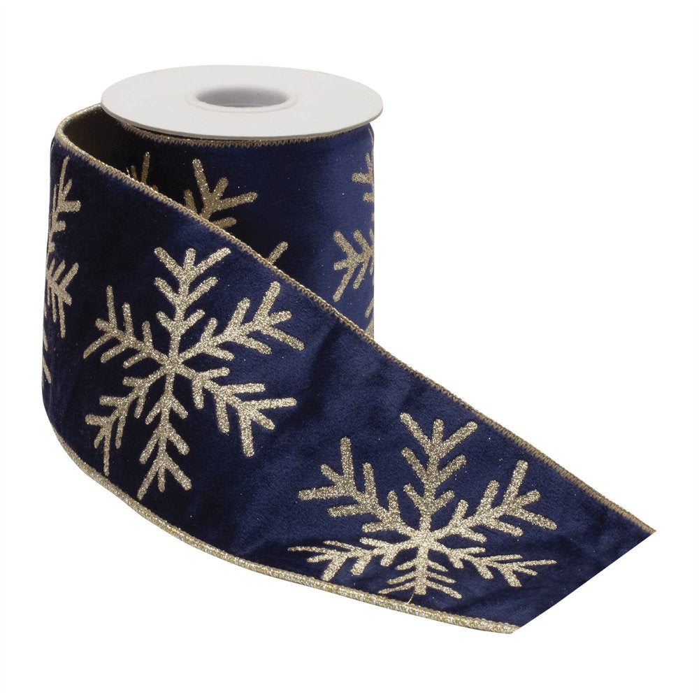 Glittered Snowflake Wired Ribbon 4" x 5 Yds. Shatterproof Ribbon