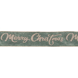 4" Green And Gold Glittered Merry Christmas Wired Ribbon