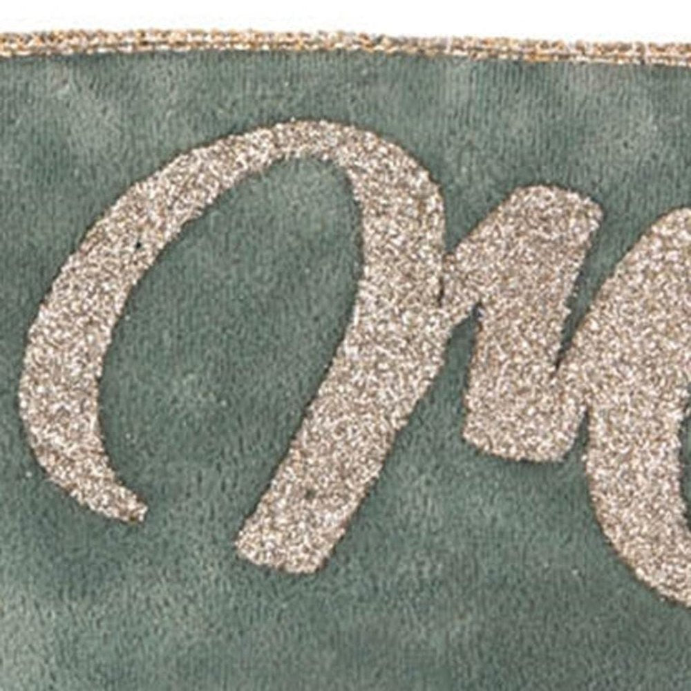 4" Green And Gold Glittered Merry Christmas Wired Ribbon