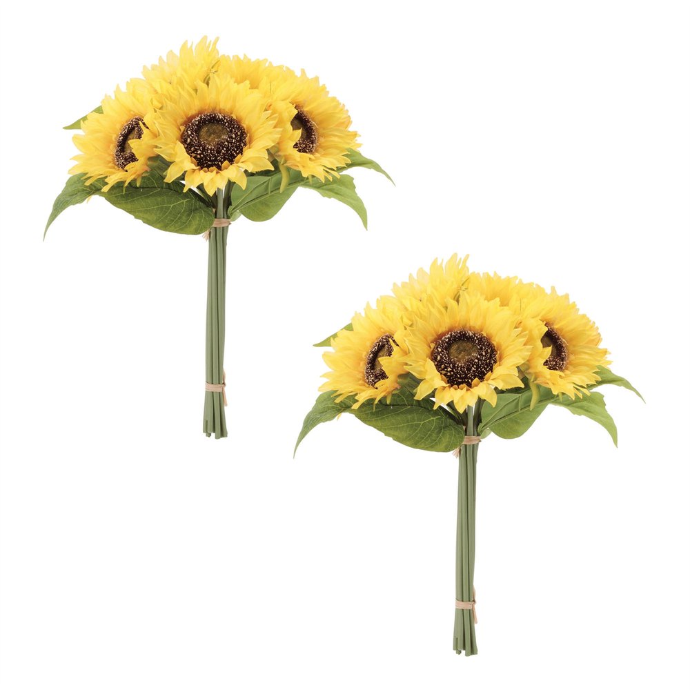 Set of Two 13" Yellow Green And Brown Artificial Flowering