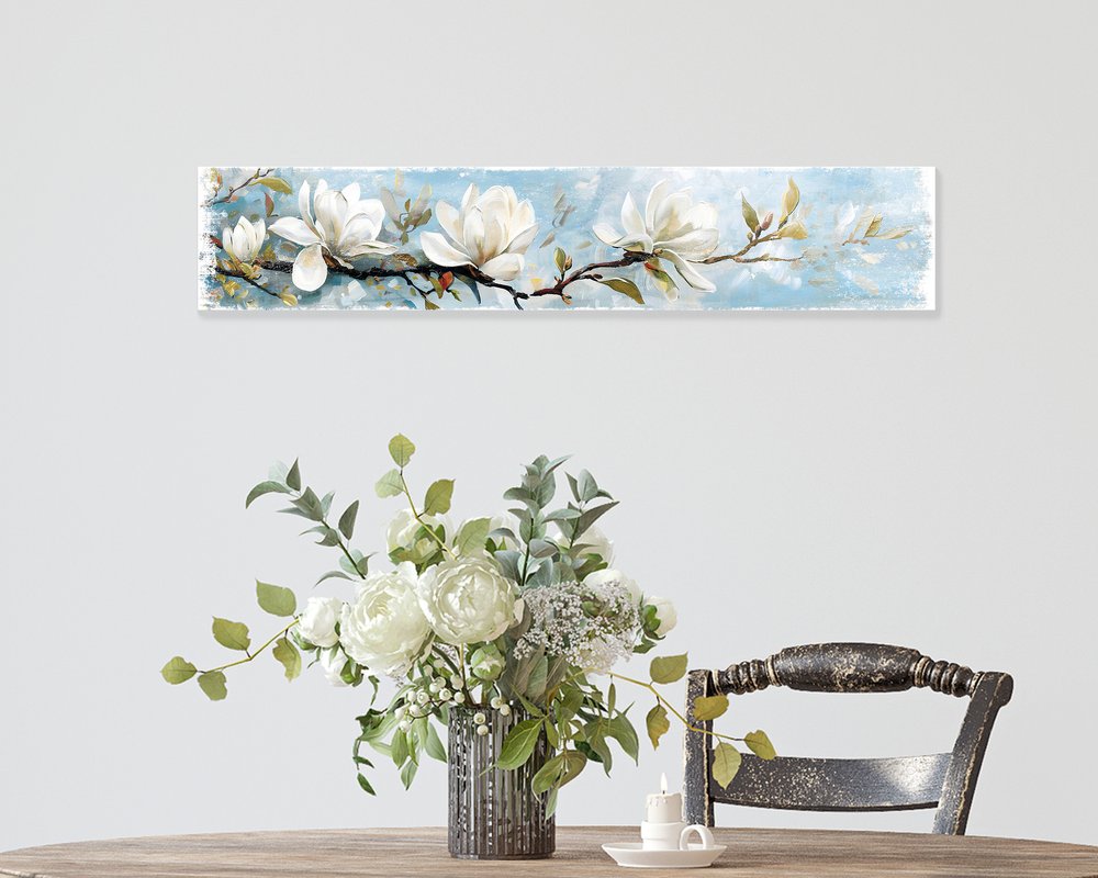 10" X 36" Magnolia Branch Floral Hanging Wall Decor