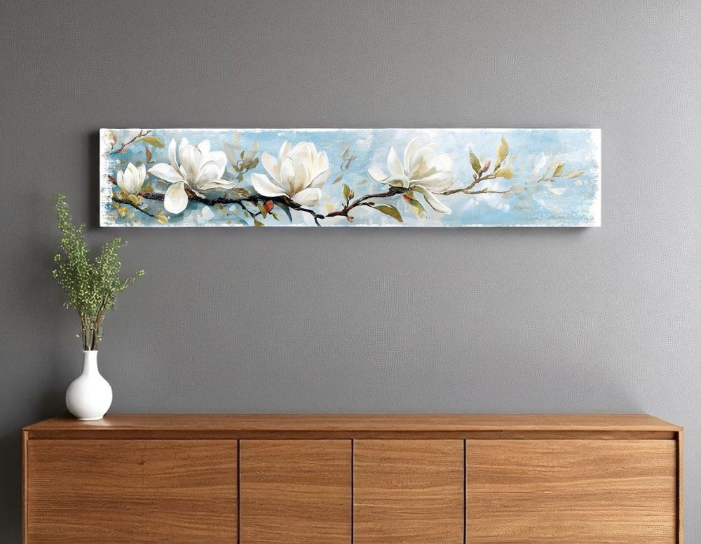 10" X 36" Magnolia Branch Floral Hanging Wall Decor