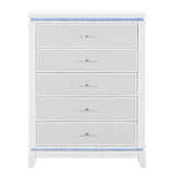 36" White Faux Crystal Glitter Wood Lighted Five Drawer Dresser