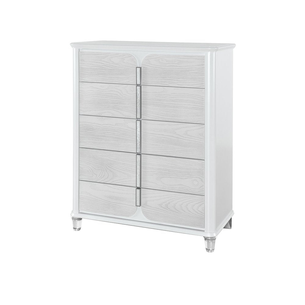 38" Gray And White Wood Five Drawer Dresser