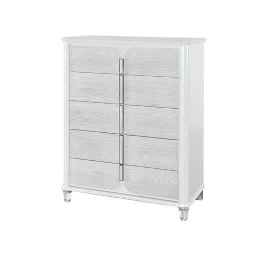 38" Gray And White Wood Five Drawer Dresser