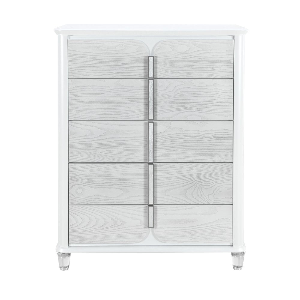 38" Gray And White Wood Five Drawer Dresser