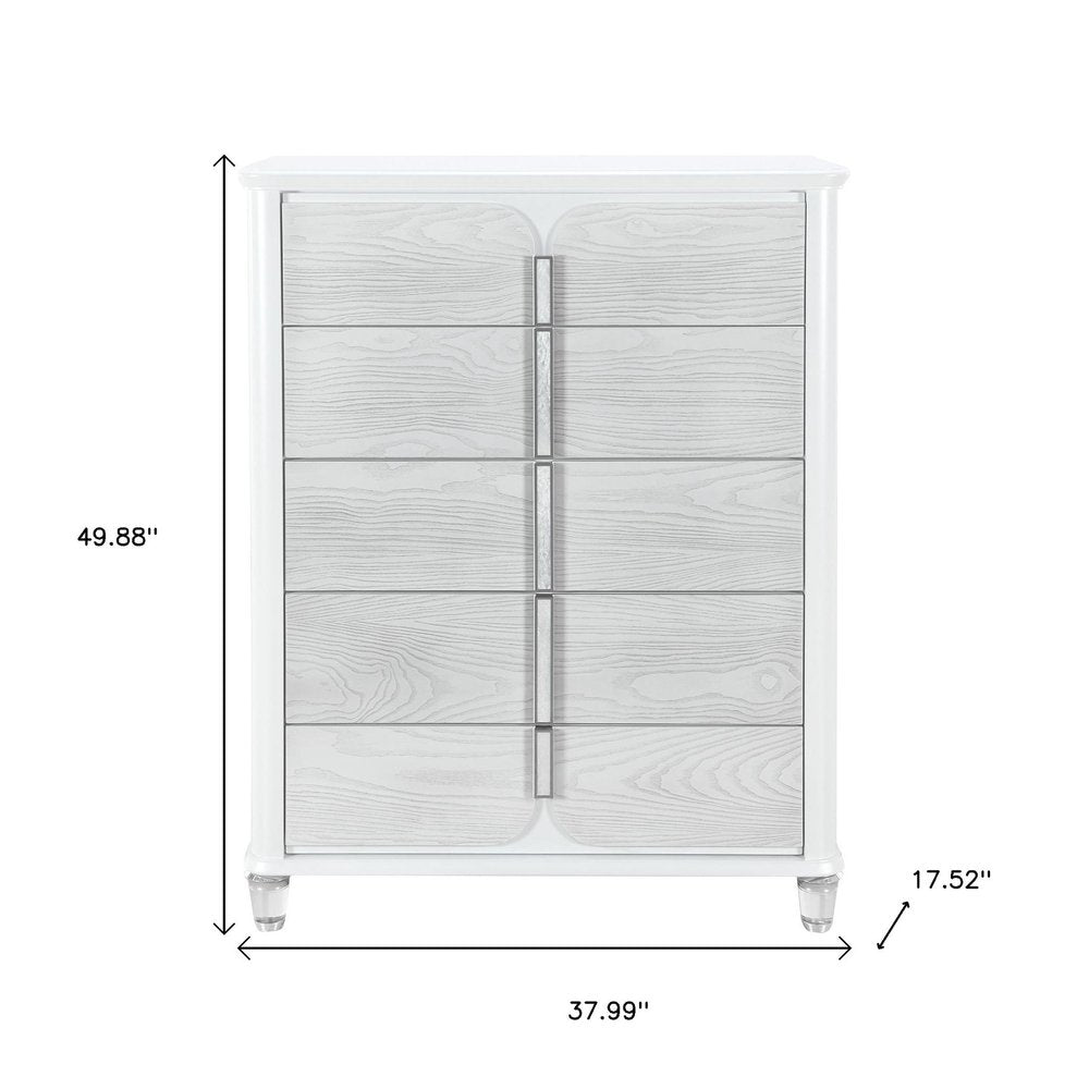 38" Gray And White Wood Five Drawer Dresser