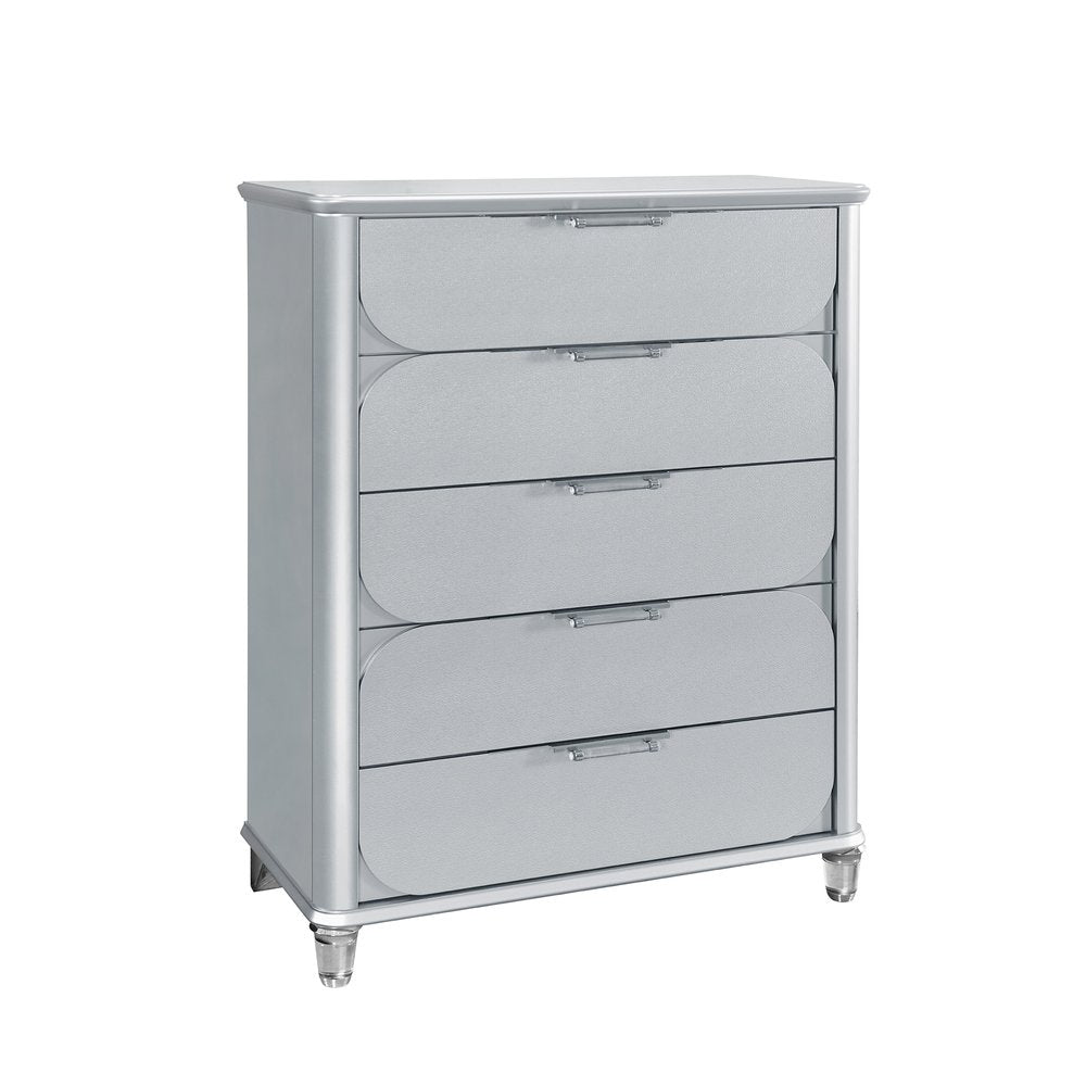 38" Silver Wood Five Drawer Dresser