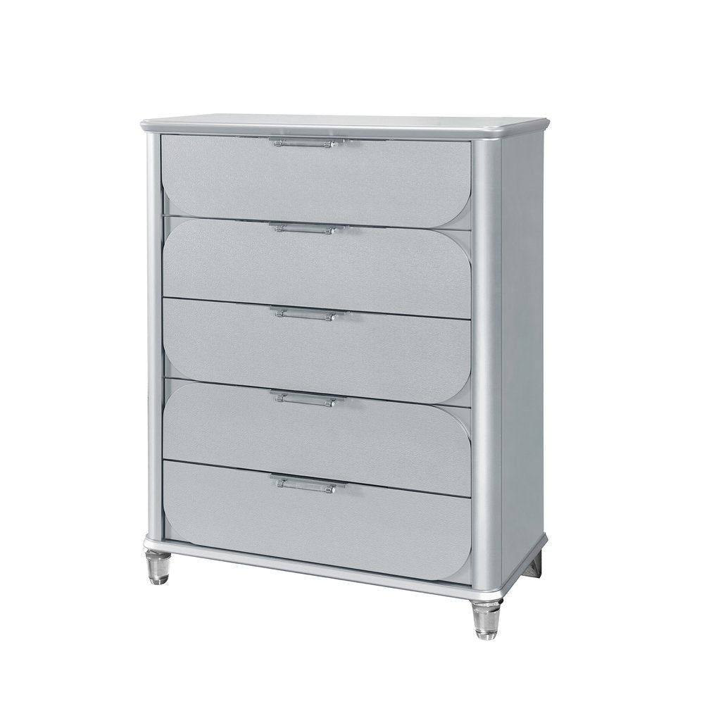 38" Silver Wood Five Drawer Dresser