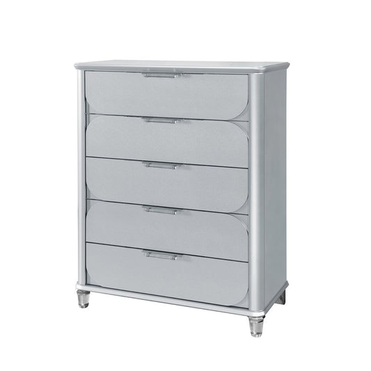 38" Silver Wood Five Drawer Dresser