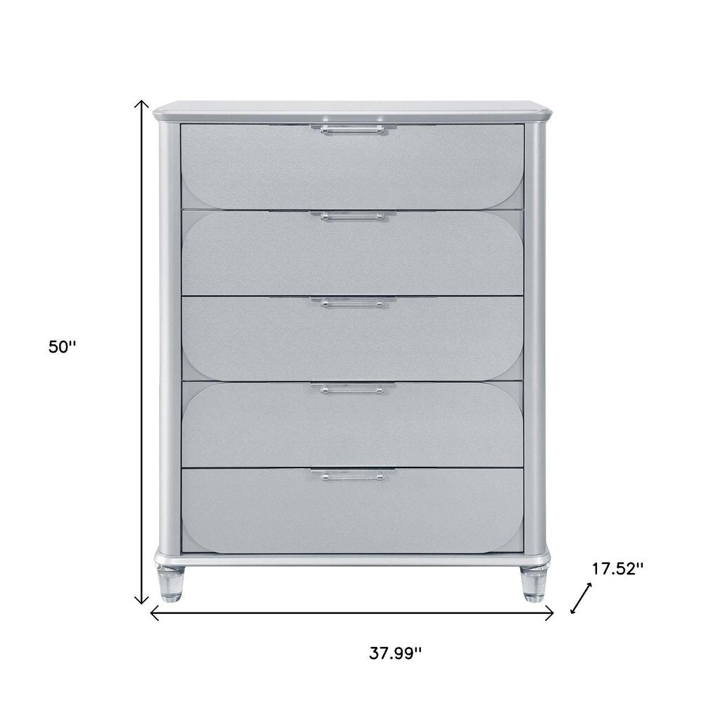 38" Silver Wood Five Drawer Dresser