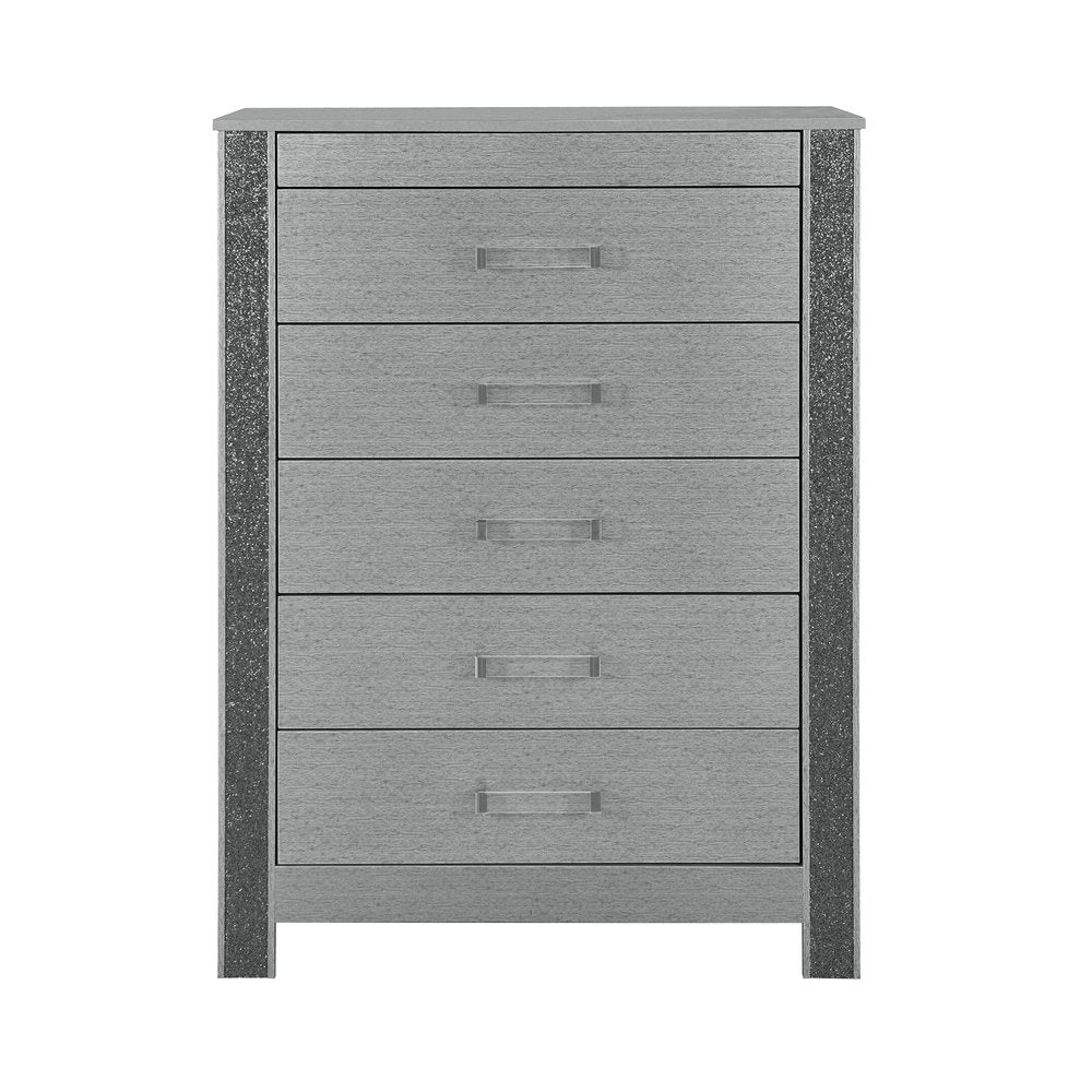 36" Silver Wood Five Drawer Dresser