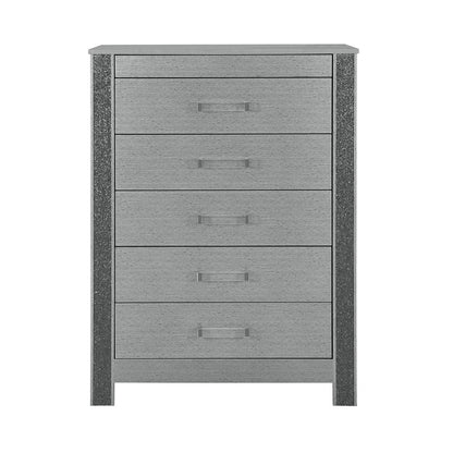 36" Silver Wood Five Drawer Dresser
