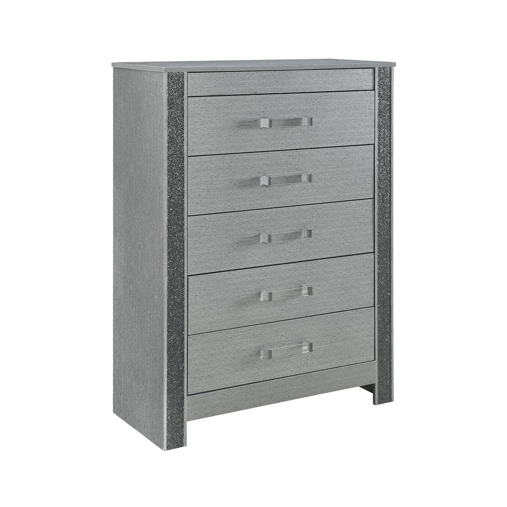 36" Silver Wood Five Drawer Dresser