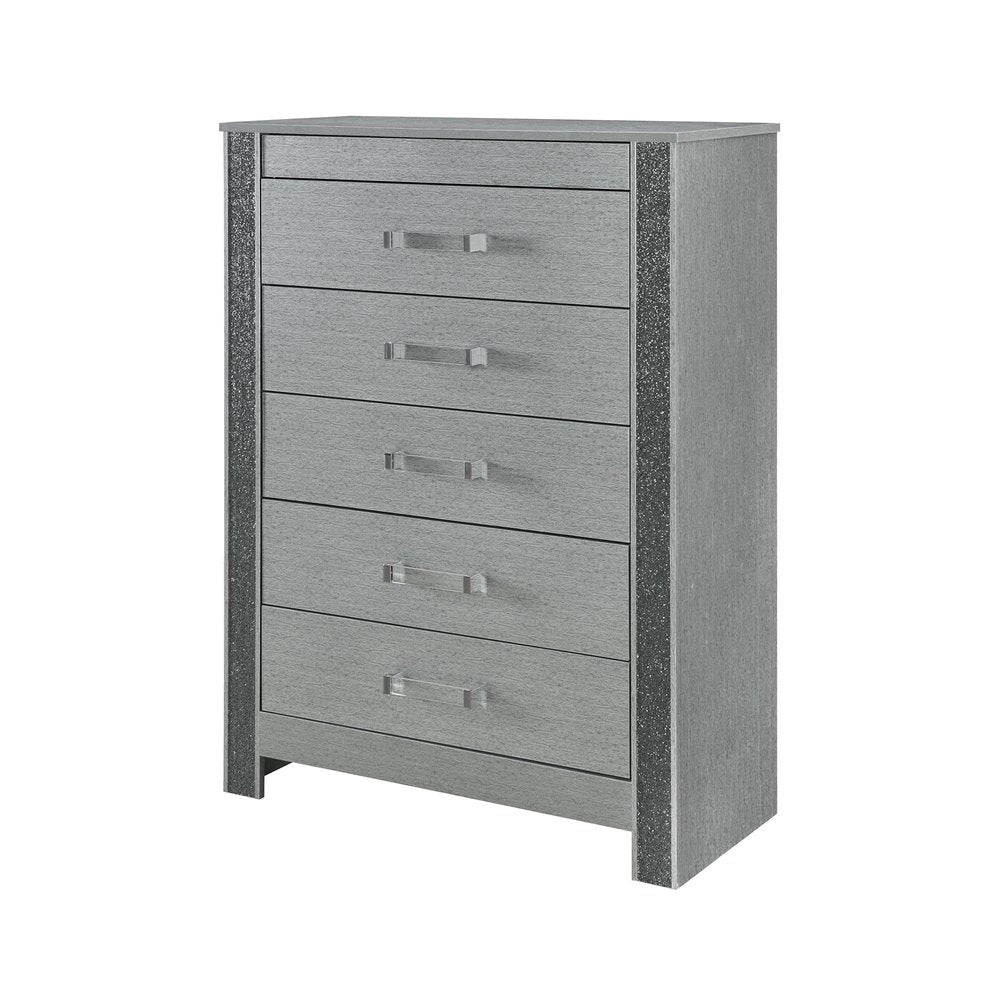 36" Silver Wood Five Drawer Dresser