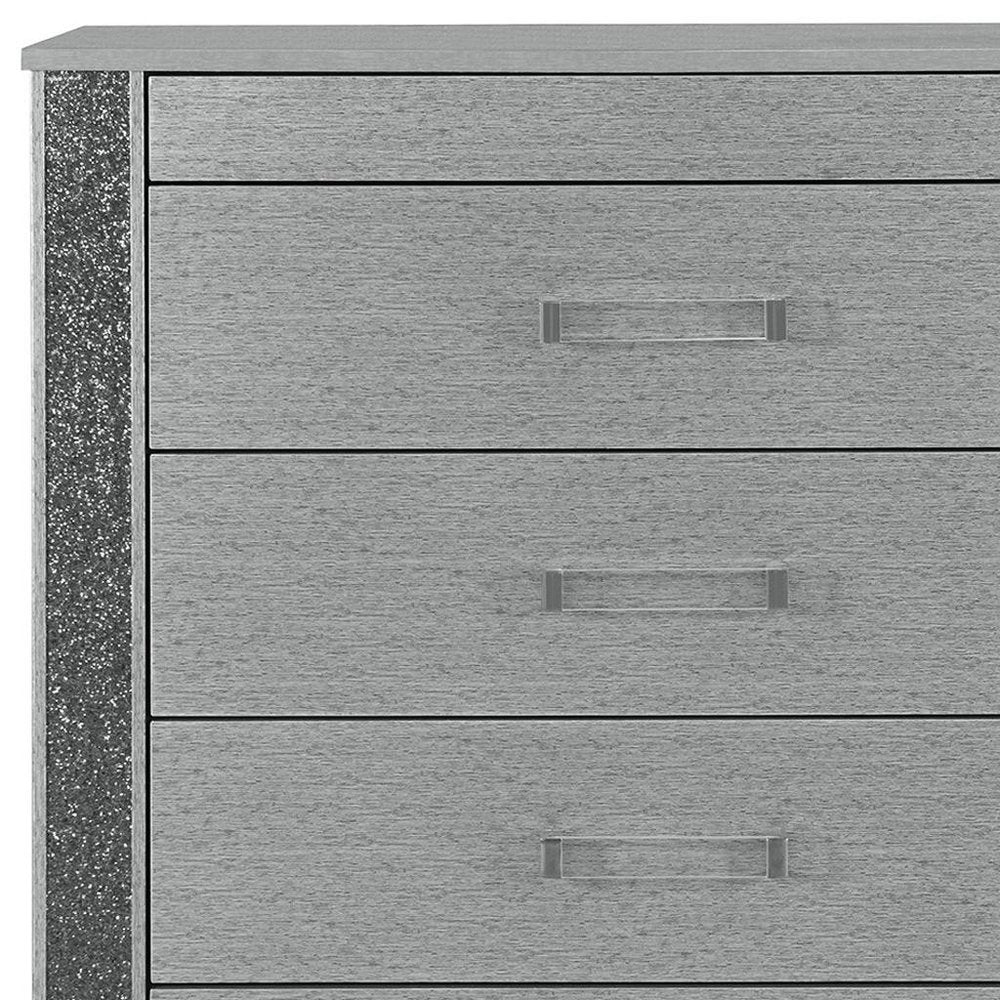 36" Silver Wood Five Drawer Dresser