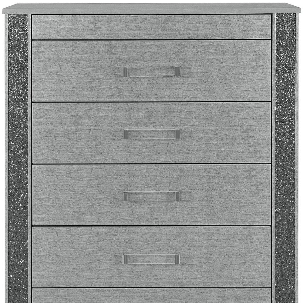 36" Silver Wood Five Drawer Dresser