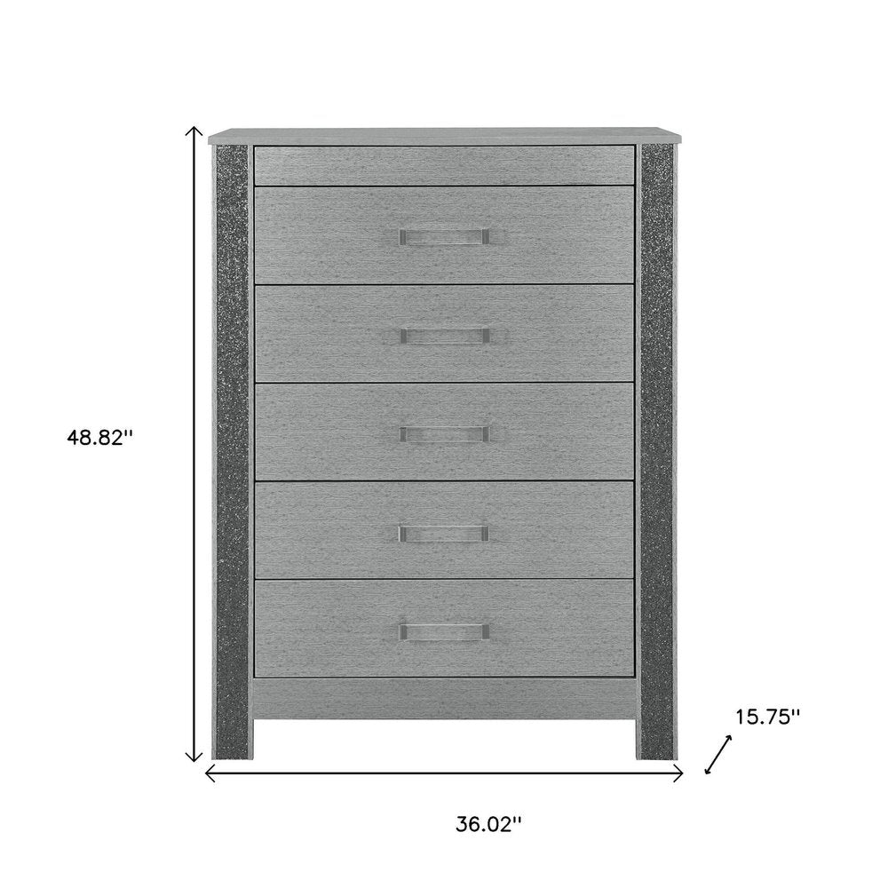 36" Silver Wood Five Drawer Dresser
