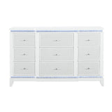 62" White Faux Crystal Glitter Wood Lighted Nine Drawer Triple Dresser