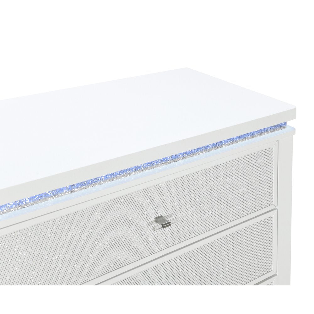 62" White Faux Crystal Glitter Wood Lighted Nine Drawer Triple Dresser