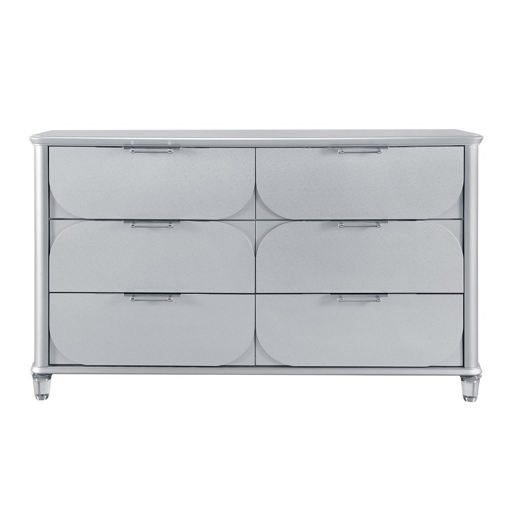 63" Silver Wood Six Drawer Double Dresser