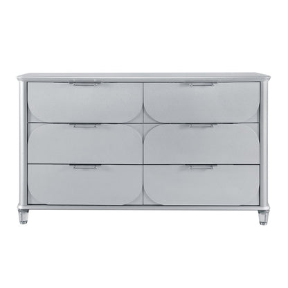 63" Silver Wood Six Drawer Double Dresser