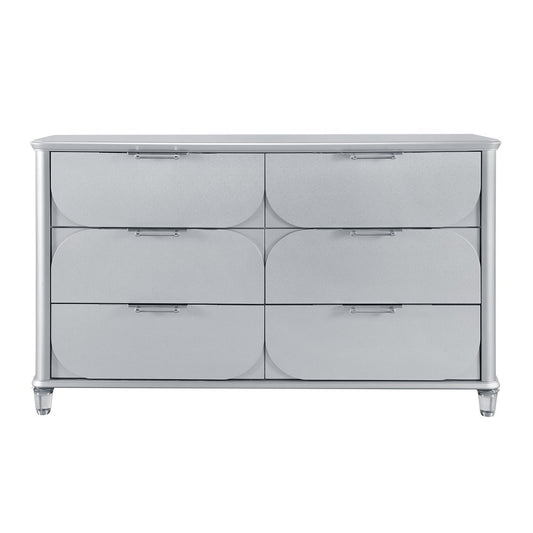 63" Silver Wood Six Drawer Double Dresser