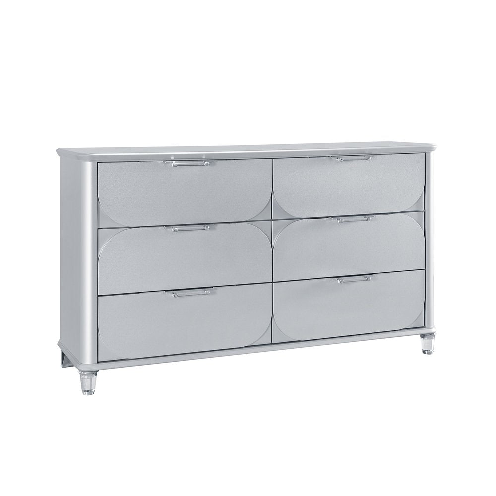 63" Silver Wood Six Drawer Double Dresser