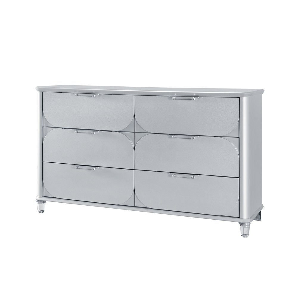 63" Silver Wood Six Drawer Double Dresser