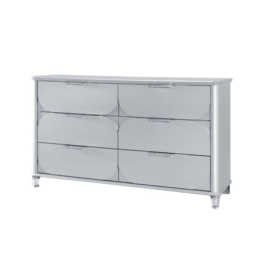 63" Silver Wood Six Drawer Double Dresser