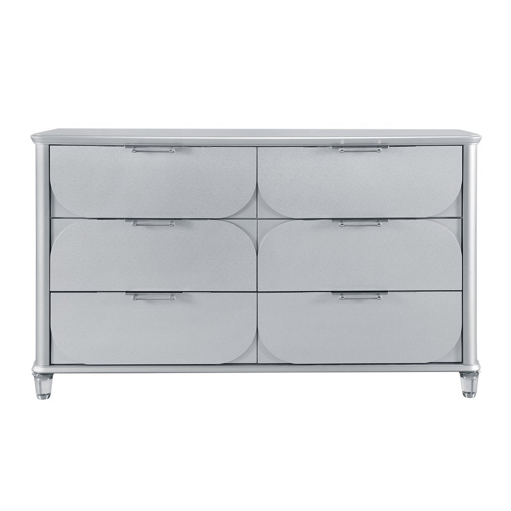 63" Silver Wood Six Drawer Double Dresser