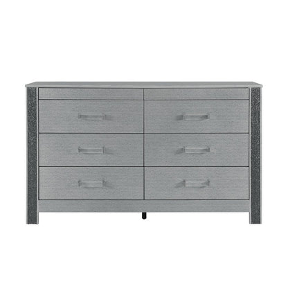 62" Silver Wood Six Drawer Double Dresser