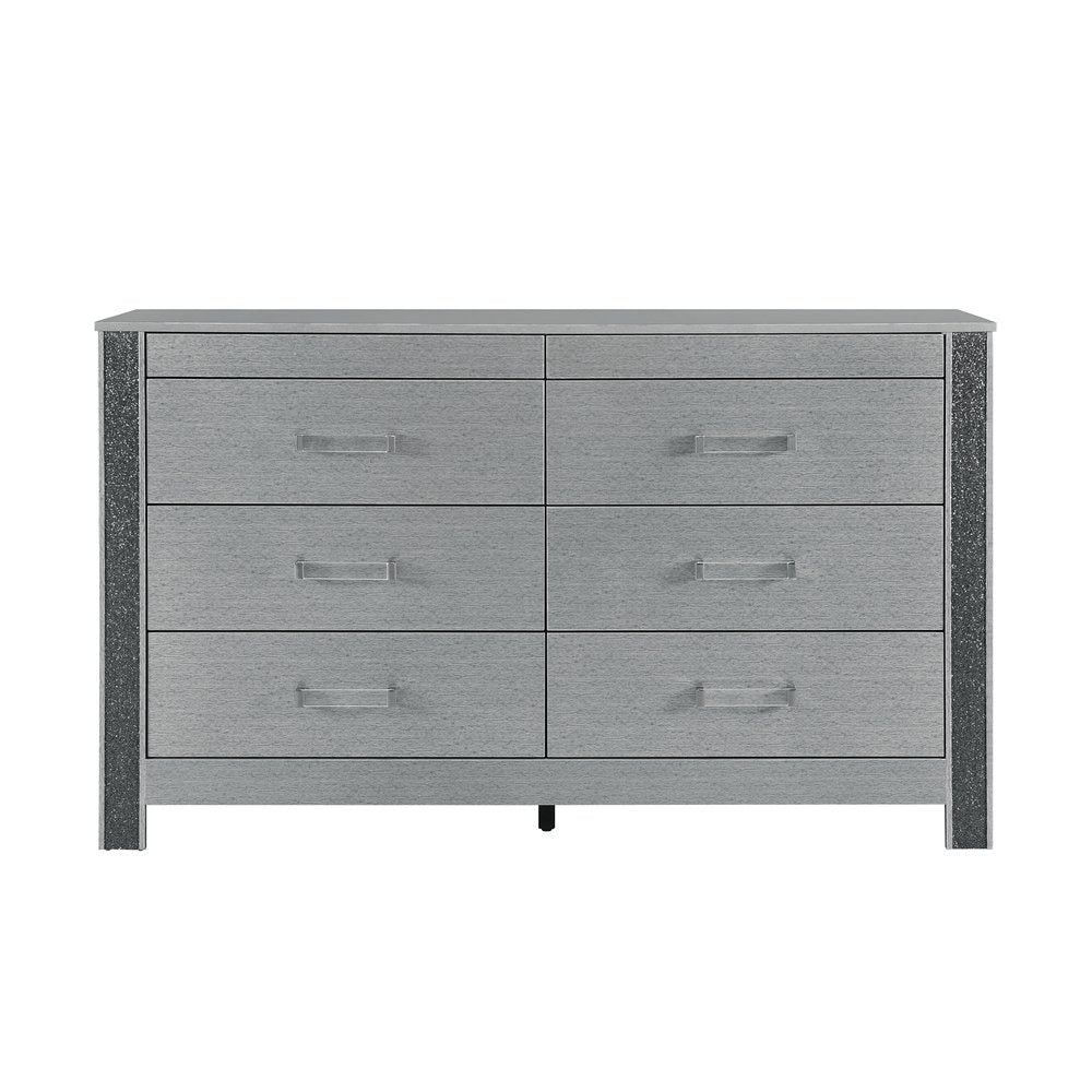 62" Silver Wood Six Drawer Double Dresser