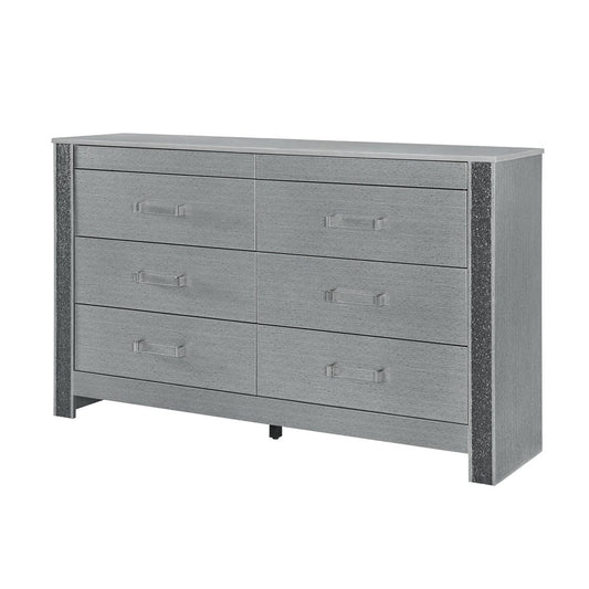 62" Silver Wood Six Drawer Double Dresser