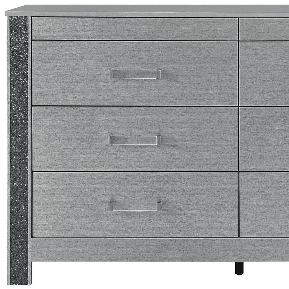 62" Silver Wood Six Drawer Double Dresser