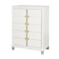 37" White Wood With Gold Faux Crystal Bling Wood Five Drawer Dresser
