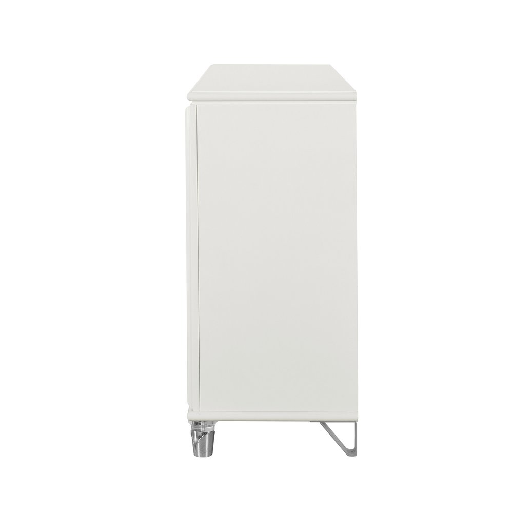 63" White Wood With Gold Faux Crystal Bling Wood Six Drawer Double Dresser