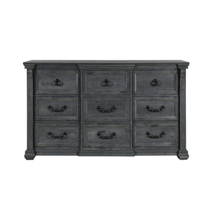 64" Gray Wood Nine Drawer Triple Dresser