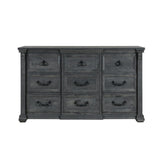 64" Gray Wood Nine Drawer Triple Dresser