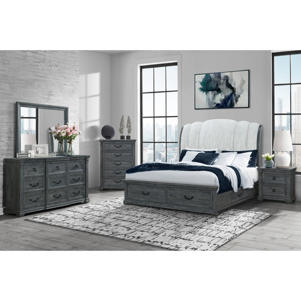 64" Gray Wood Nine Drawer Triple Dresser