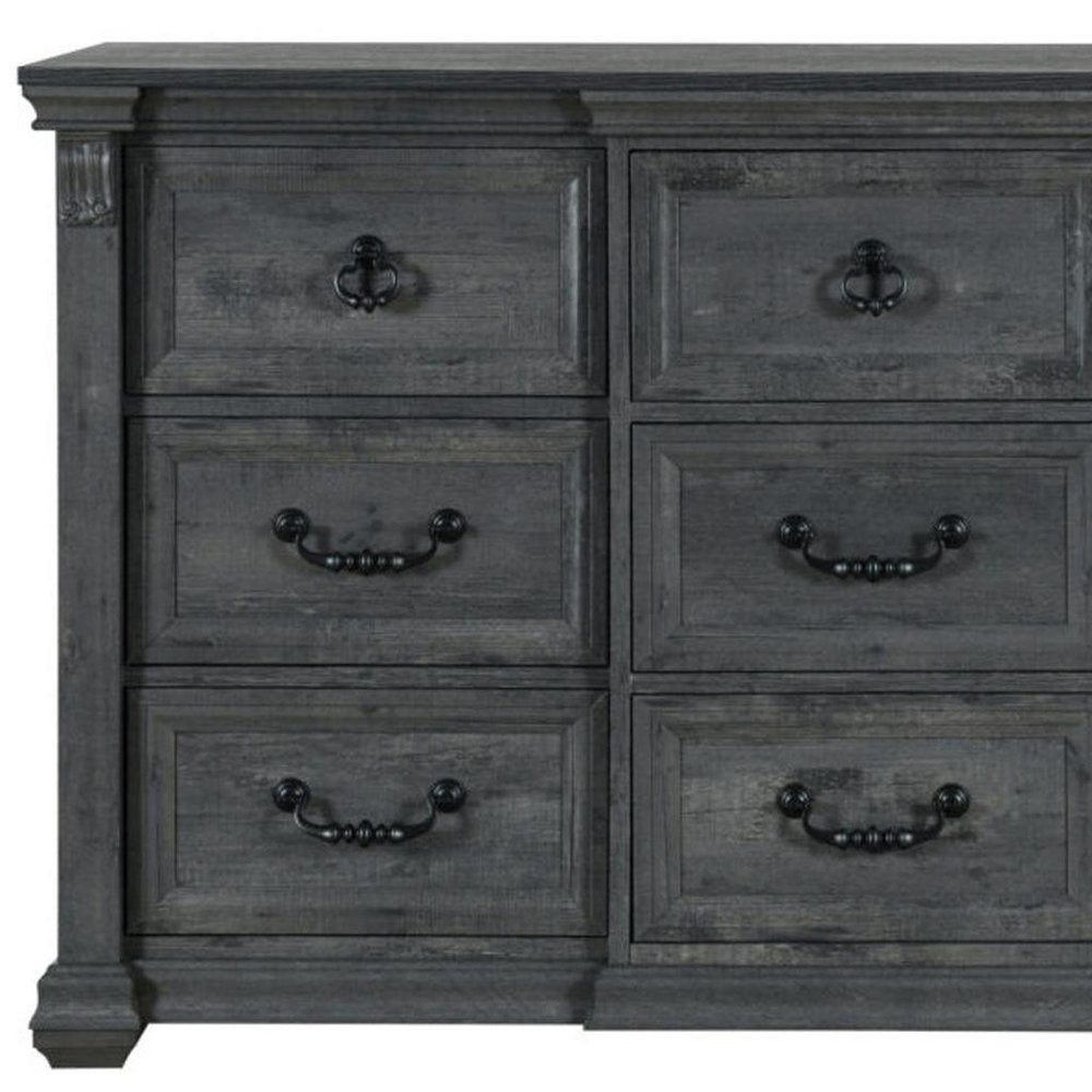 64" Gray Wood Nine Drawer Triple Dresser
